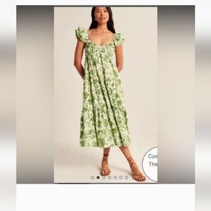 Abercrombie &Fitch poplin floral Midi dress with ruffle sleeves and ruched bust